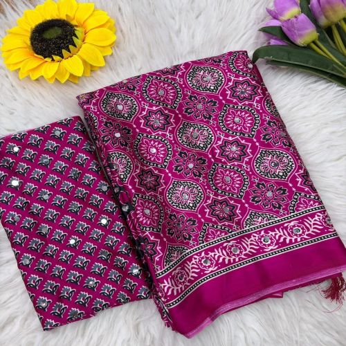 Rani Pink Satin Crepe Saree