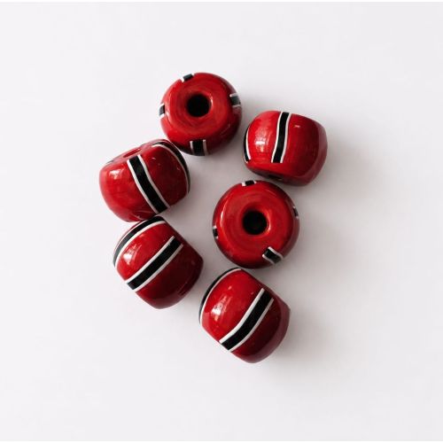 Red Black Strip Round Glass Beads
