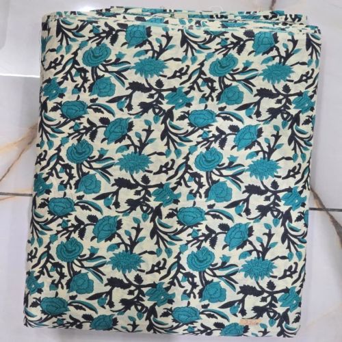 Blue Floral Printed Cotton Fabric