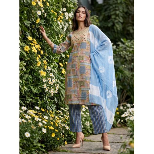 Cotton Slub Popcorn Kurti Set