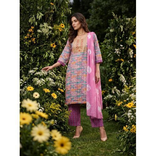 Ethnic Cotton Popcorn Kurti Set