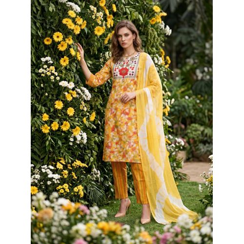 Three-Quarter Sleeve Cotton Popcorn Kurti Set