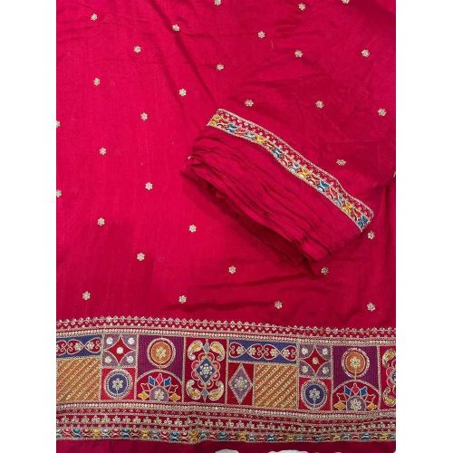 40 Inch Vichitra Shimmer Multi Thread Embroidered Fabric
