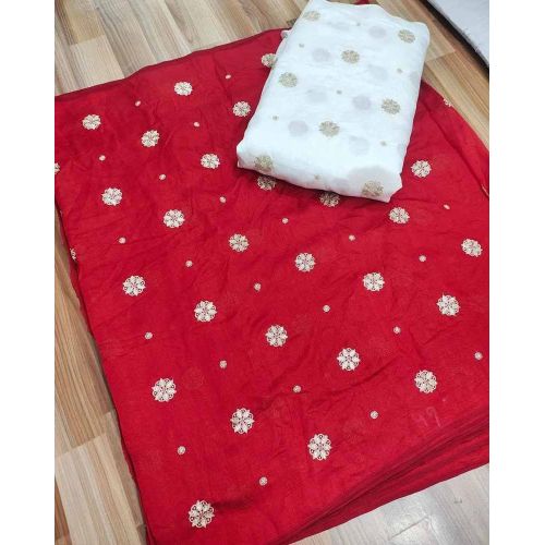 58 Inch Vichitra Shimmer Allover Butta Embroidered Fabric