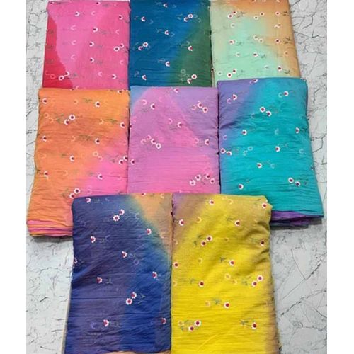 Mul Chanderi 3D Leheriya Butti Embroidery Fabric