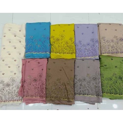 Mul Chanderi Mukesh Work Daman Embroidery Fabric