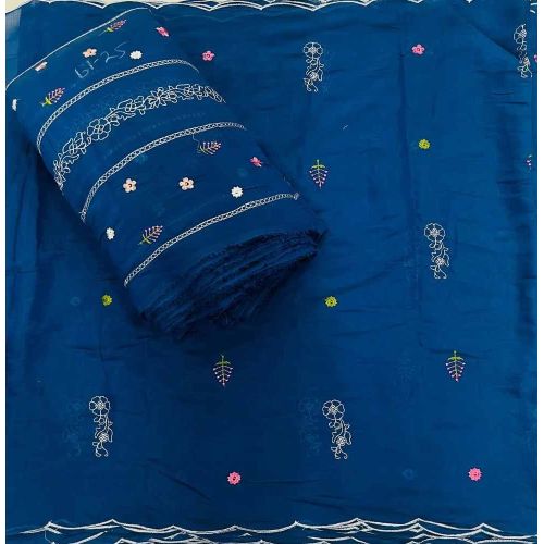 Mul Chanderi Multi Thread Pocket Work Embroidery Fabric