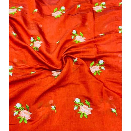 Mul Chanderi Thread Butta Embroidered Fabric