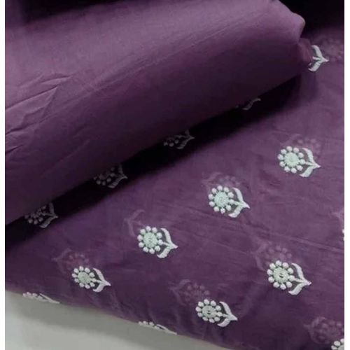 Mul Chanderi White Thread Butti Embroidery Fabric
