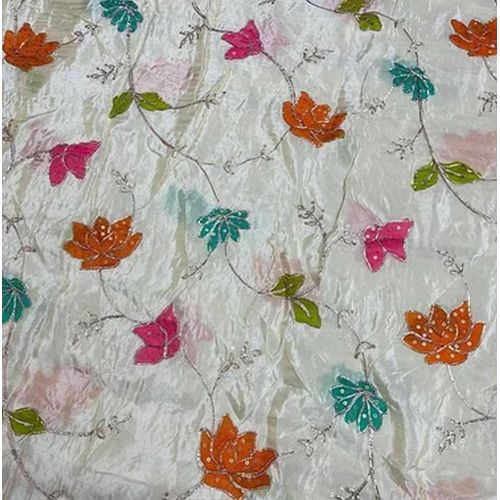 Shimmer Brush Print Gota Embroidery Fabric