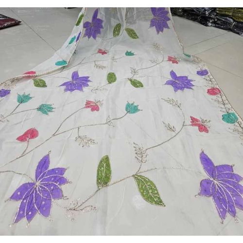 Soft Organza Gota Work Brush Print Dupatta