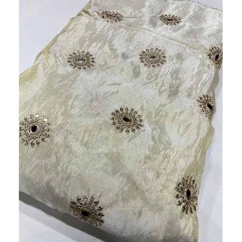 Tissue Shimmer Mirror Butti Embroidery Fabric