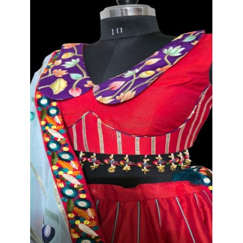 Ladies Red Pure Chinon Silk Lehenga Choli with Embroidered Dupatta