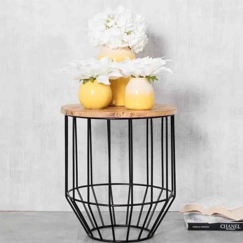 Modern Black Round Metal Wire Side Table