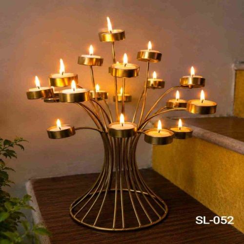 Golden Iron Tree Shape Tealight Candle Holder