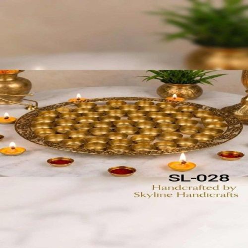 Golden Metal Multi Diya Urli Platter