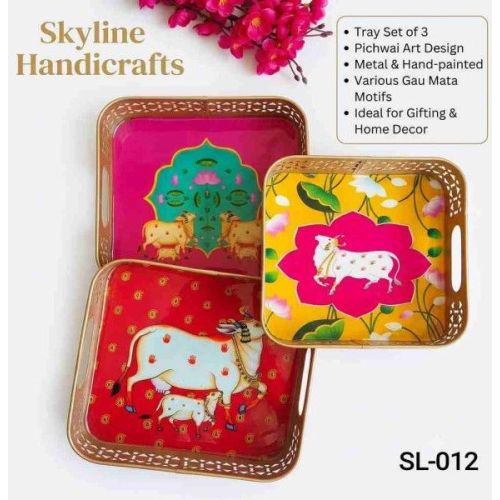 Pichwai Art Iron Tray Set