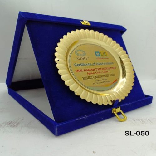 Premium Golden Metal Plate Award With Velvet Box