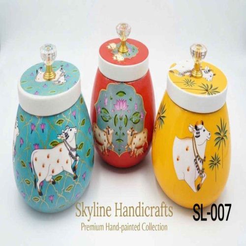Premium Hand Painted Pichwai Art Iron Jar Set