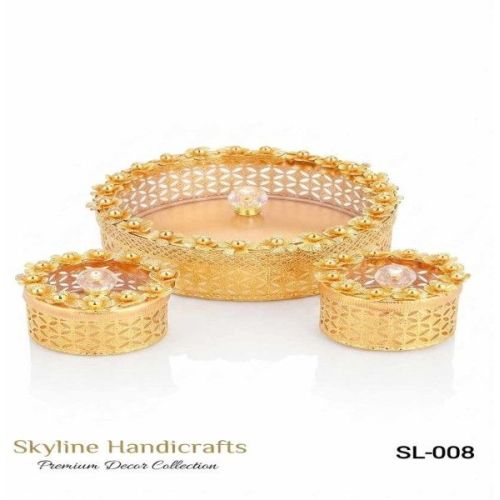 Round Gold Plated Iron Dry Fruit Box Set