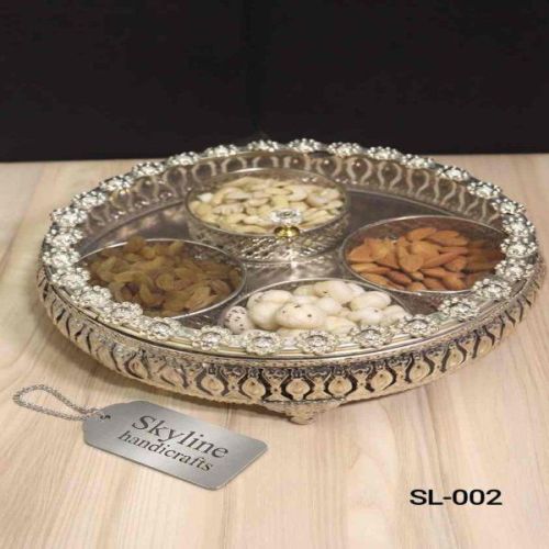 Silver Plated Iron Bowl Set with Serving Tray