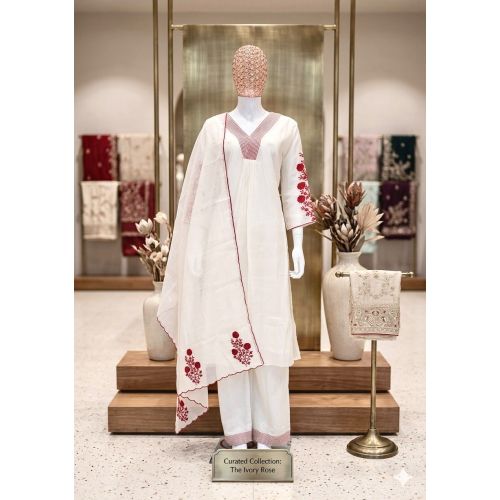 Ladies Embroidered Cotton Suit Set
