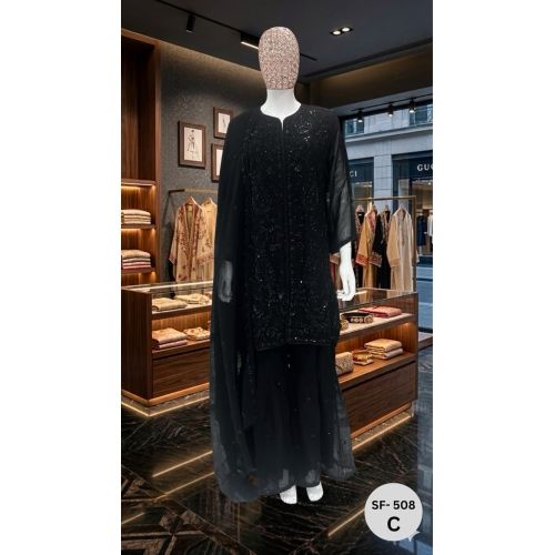 Ladies Luxury Black Embroidered Palazzo Suit Set