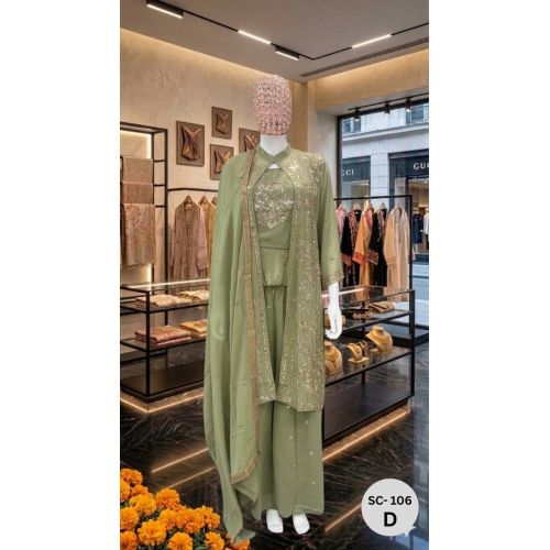 Ladies Premium Embroidered Chinnon Palazzo Suit Set