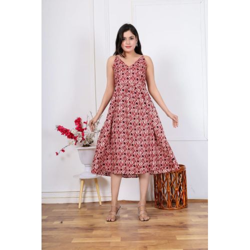 Ladies Printed Cotton A-Line Dress