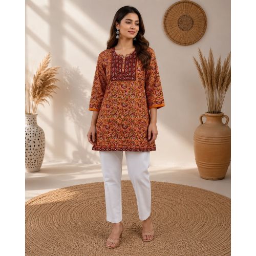 Ladies Printed Cotton Kurti Pant Set