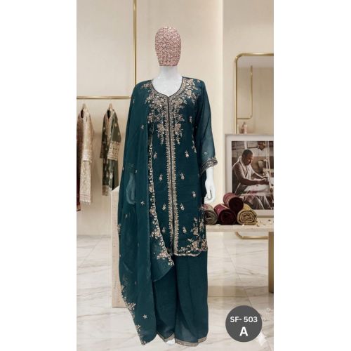 Ladies Teal Festive Palazzo Suit