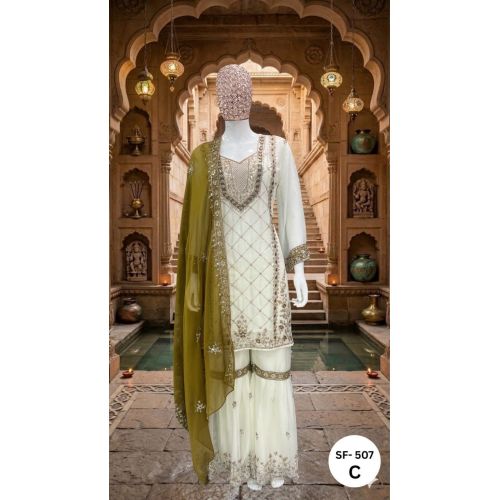 Ladies Wedding Wear Embroidered Sharara Suit Set