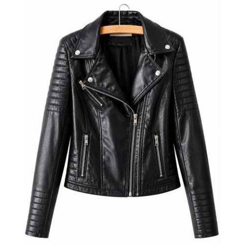 Ladies Black Moto Biker Leather Jacket