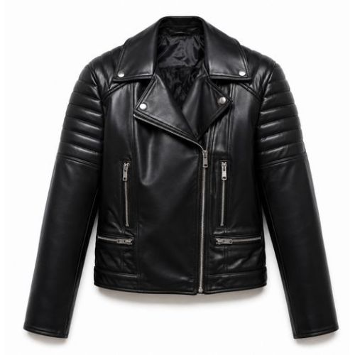 Ladies Black Quilted Moto Leather Jacket