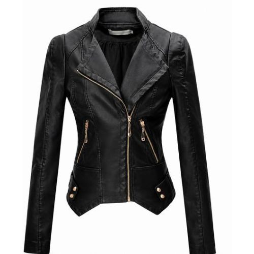 Ladies Black Slim Fit Biker Leather Jacket