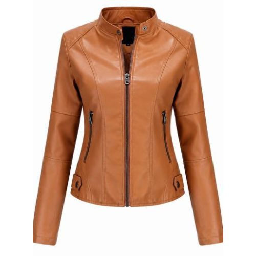 Ladies Tan Brown Leather Jacket