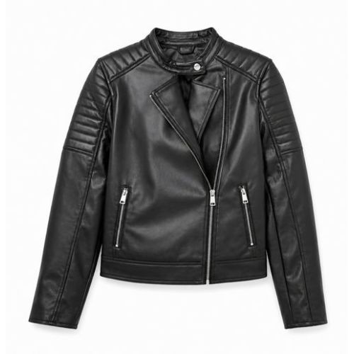 Ladies Zipper Moto Biker Leather Jacket