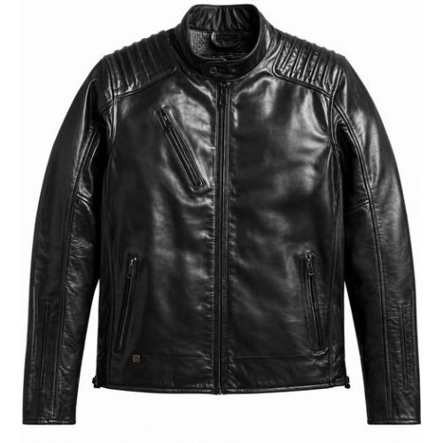 Mens Black CAF Racer Leather Jacket