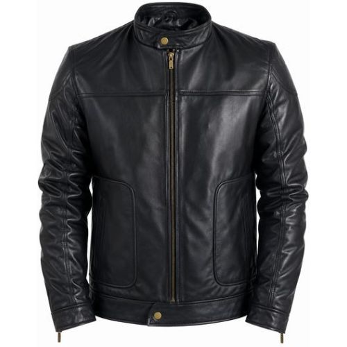 Mens Black Classic Leather Biker Jacket