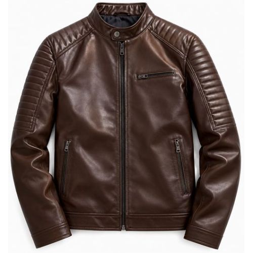 Mens Dark Brown CAF Racer Leather Jacket
