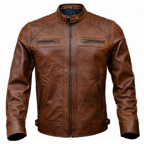 Mens Vintage Brown CAF Racer Leather Jacket