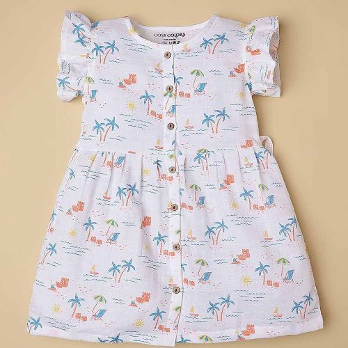 Printed Cotton Muslin Front Open Frock