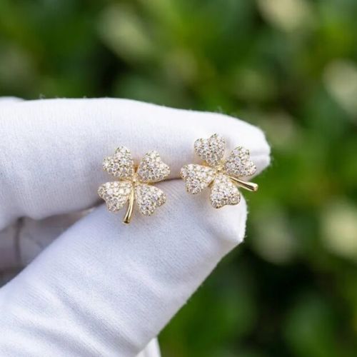 0.50 Ctw Real Lab Grown Diamond Four Leaf Clover Earring Set