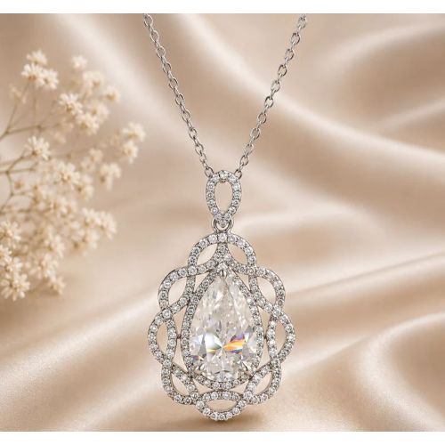 14K Gold 5.50 CT Pear Cut Lab Grown Diamond Solitaire Pendant