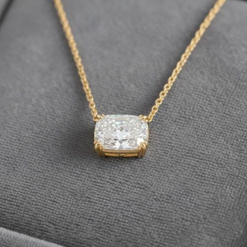 22K Yellow Gold Cushion Cut Lab Grown Diamond Pendant