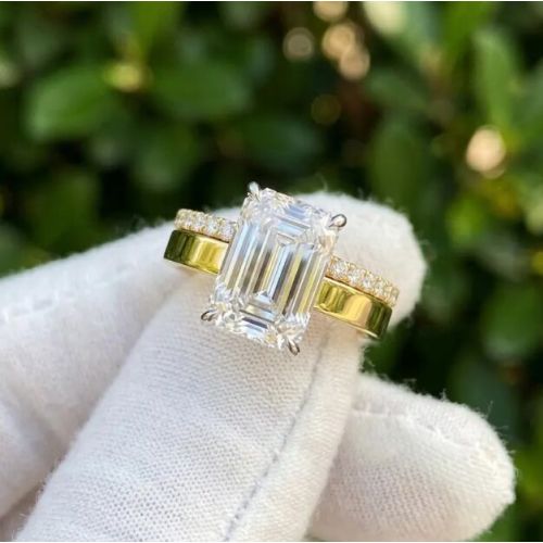 3CT Emerald Cut E VVS2/VS1 Labgrown IGI Certified Diamond Ring Set