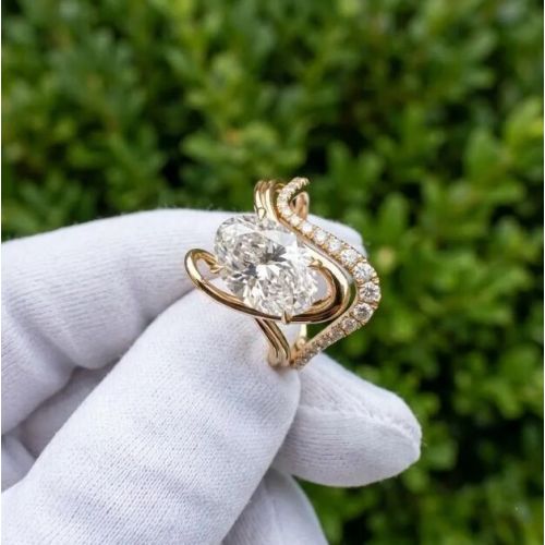 3CT Oval Cut E VVS2 / VS1 IGI Certified Lab Grown Diamond Bridal Ring