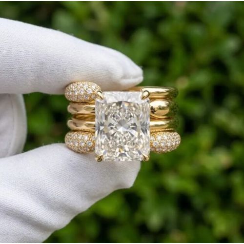 4 Piece Yellow Gold Lab Grown Diamond Matching Wedding Band Ring Set