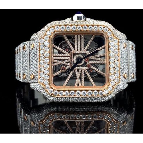 Fancy Custom Made Skeleton Square Dial Moissanite Diamond Watch