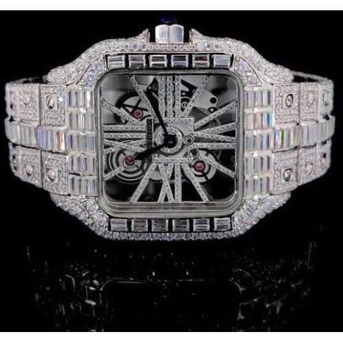 Fancy Custom Made Skeleton Square Dial VVS Watch
